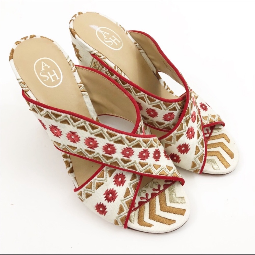 💕 ASH Red Floral Embroidered Sandal-Slide Heels